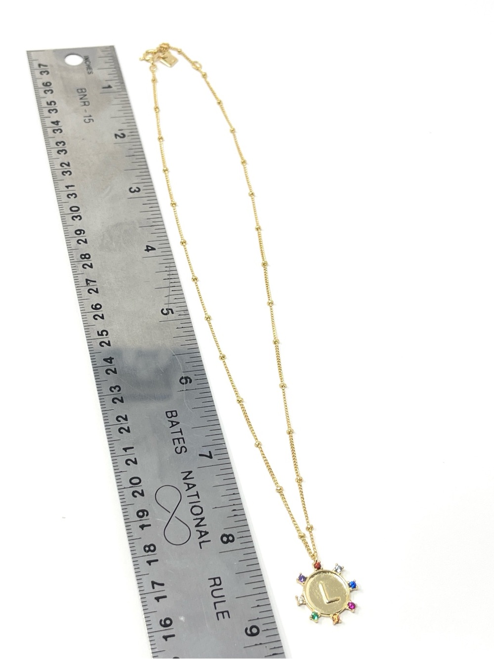 New Anthropologie x CAI Sunburst Stone Initial Necklace L - Picture 5 of 7